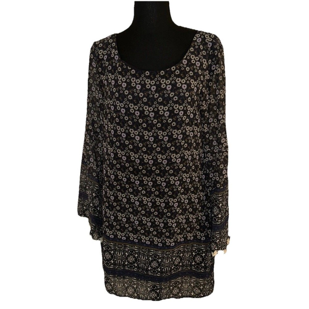 Xhiliration Medium Pullover Tunic Top Mini Dress With Bell Sleeves